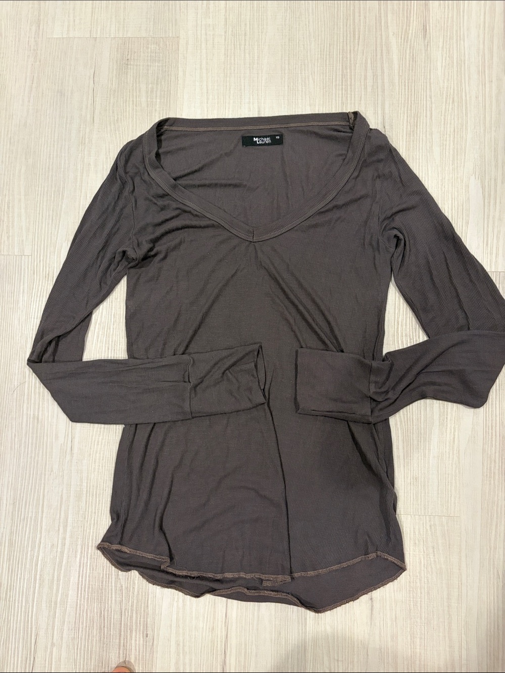 Michael Stars Long Sleeve V-Neck Top in Charcoal
